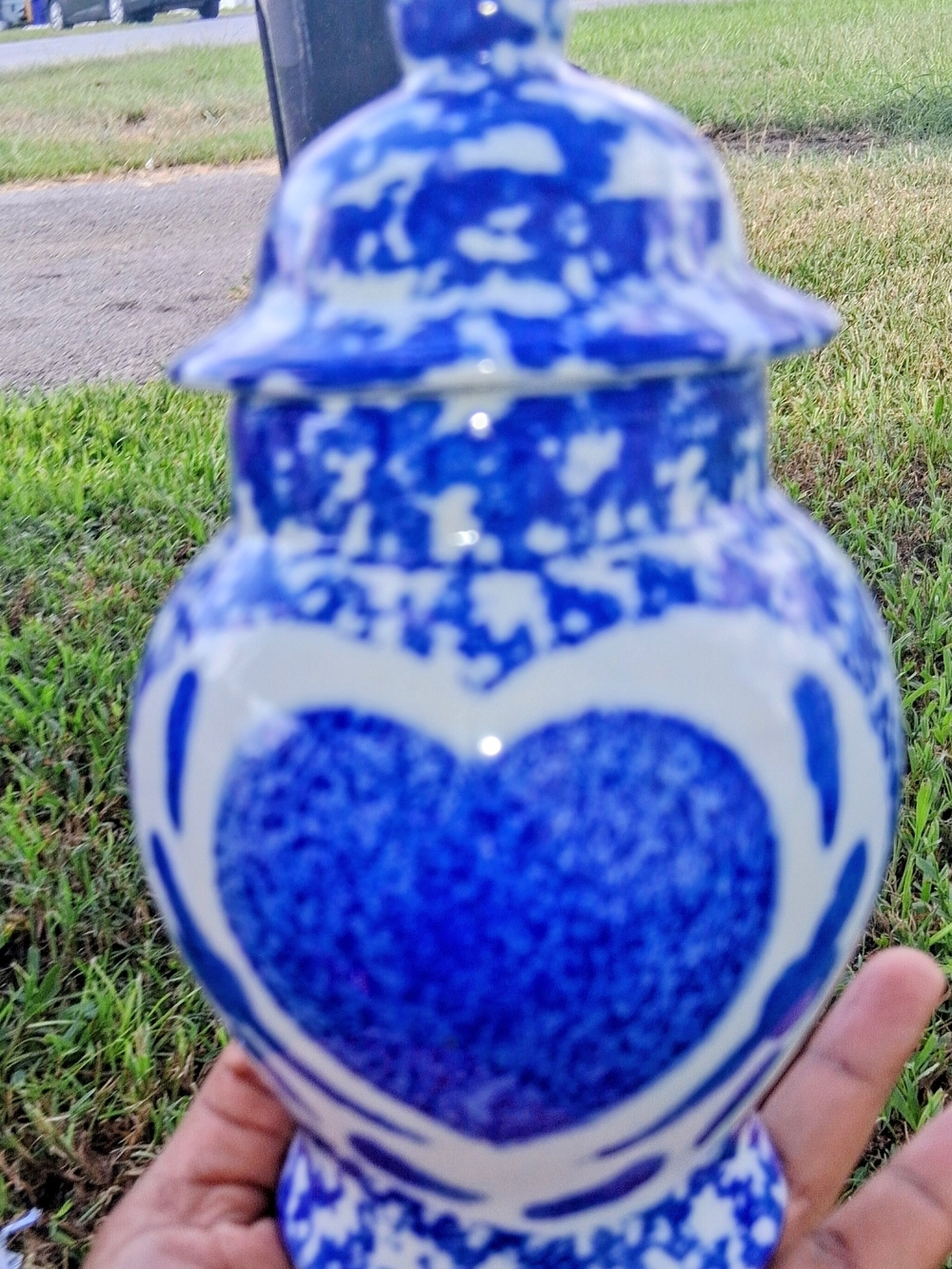 Blue and White Heart Ceramic Decorative Jar - Home Art